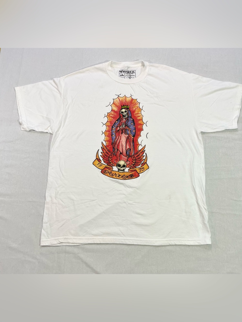 Avirex White Short-Sleeve Tee with Red and Blue Graphic